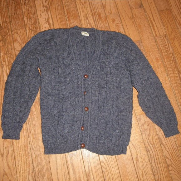 Vintage Men's / Unisex 100% Wool Thick Heavy Cable Knit Classic Cardigan Sweater - Picture 1 of 3
